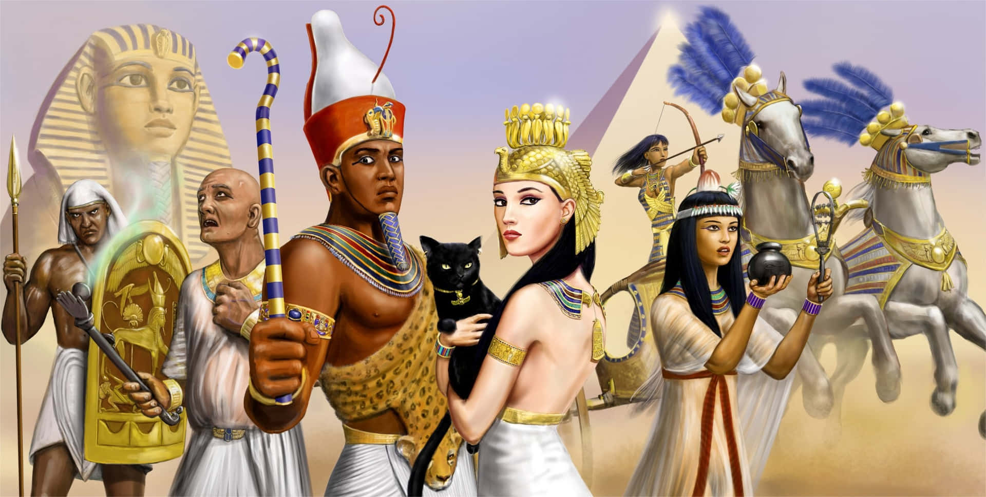 Egyptiskkattfarao Och Pyramider På Bild.