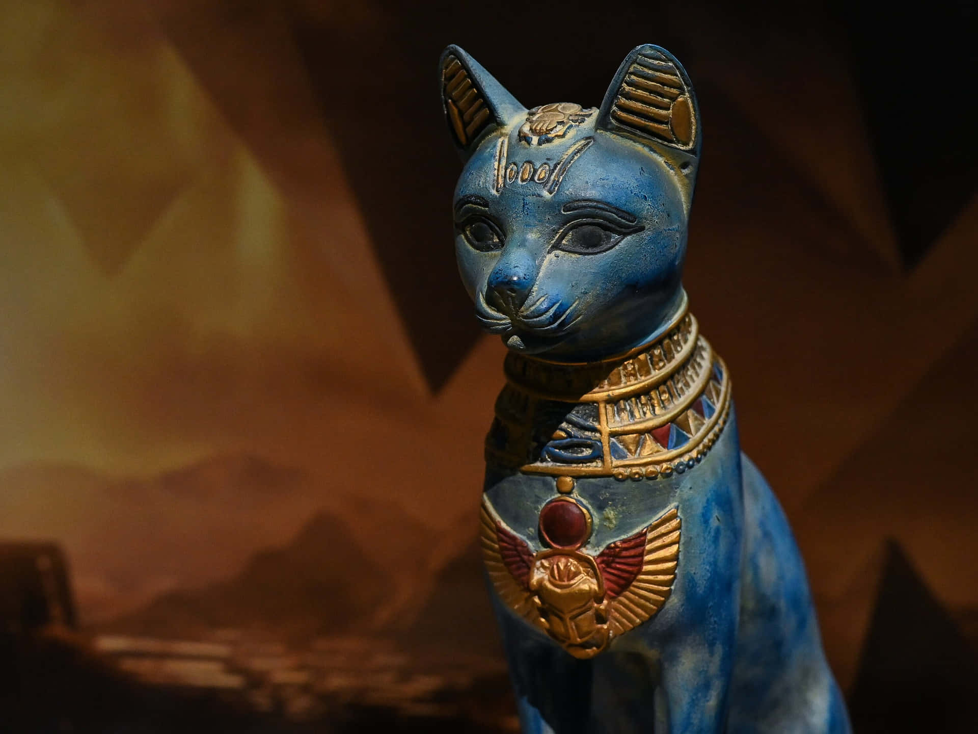 Egyptian Cat Statue With Gold Jewelry Picture
