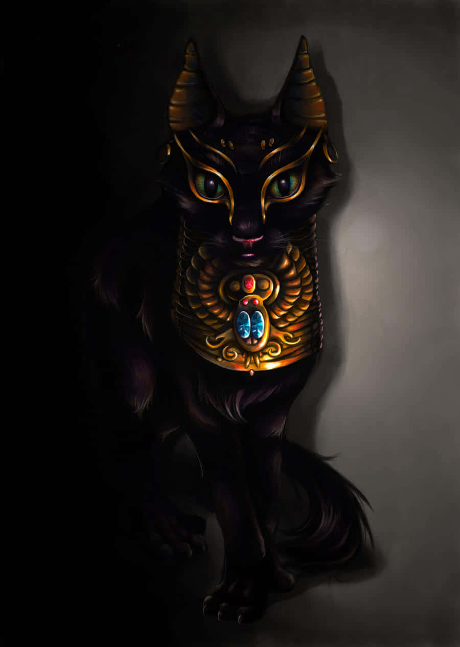 Egyptian Cat Cartoon With Gold Jewelry Picture