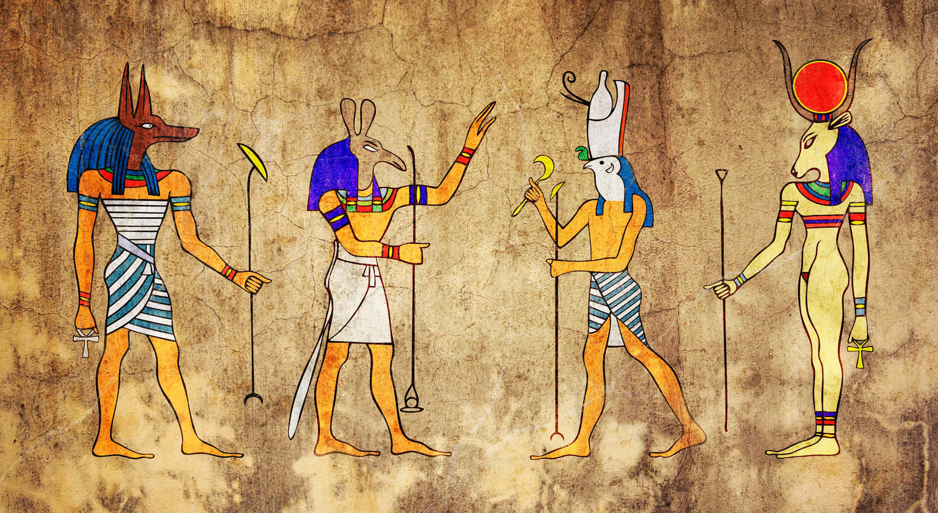 Ancient Egyptian Gods Pantheon in Vibrant Artwork