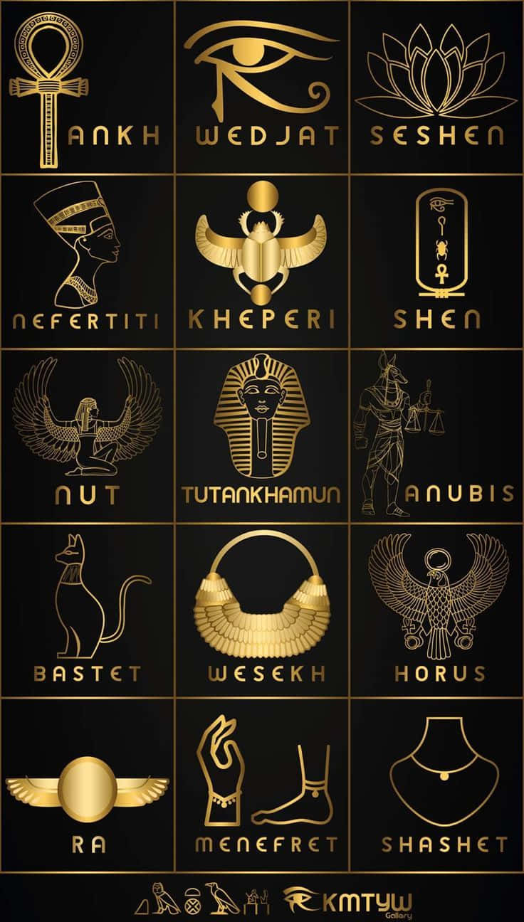 Symboler fra Egypten på sort baggrund. Wallpaper