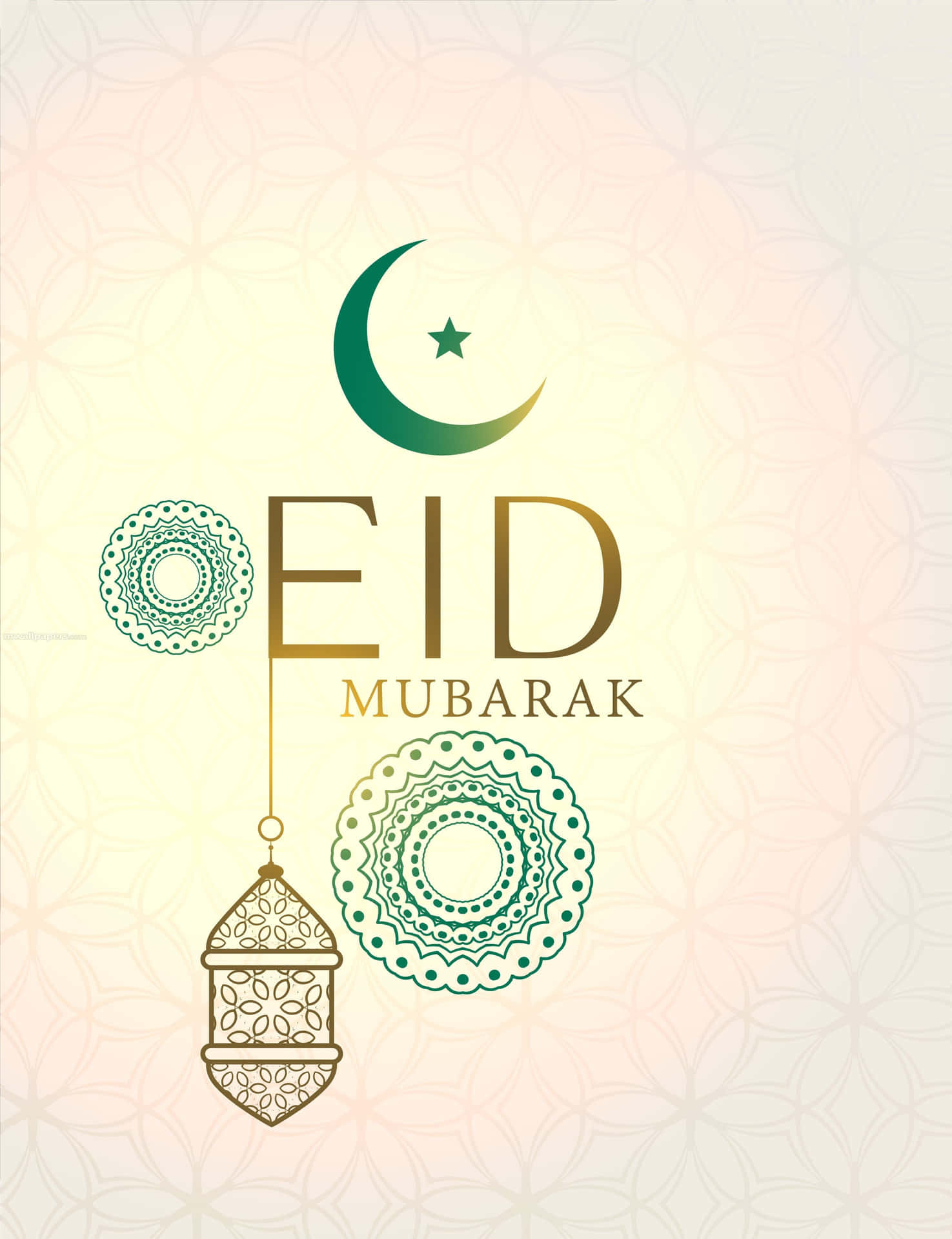 Tarjetade Felicitación De Eid Mubarak Con Una Linterna Y Una Media Luna