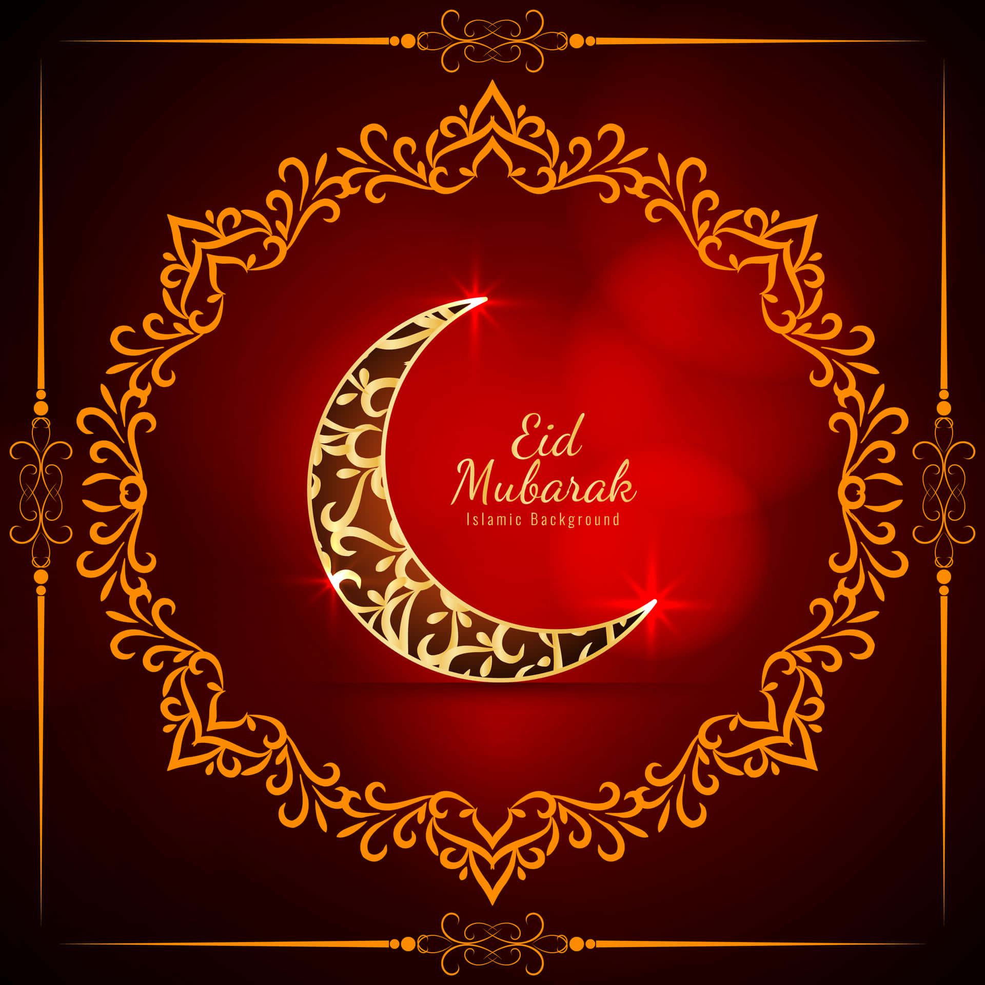 Fundode Eid Mubarak Com Uma Lua Crescente E Um Moldura Dourada.