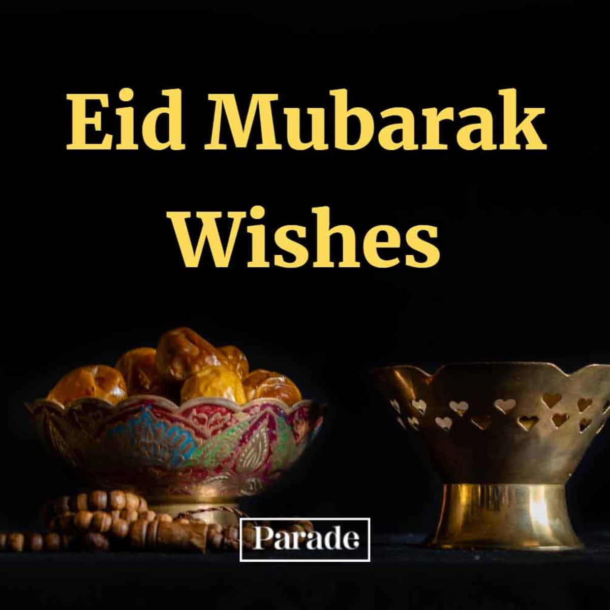 Eid Mubarak Wishes With Bowls And A Black Background