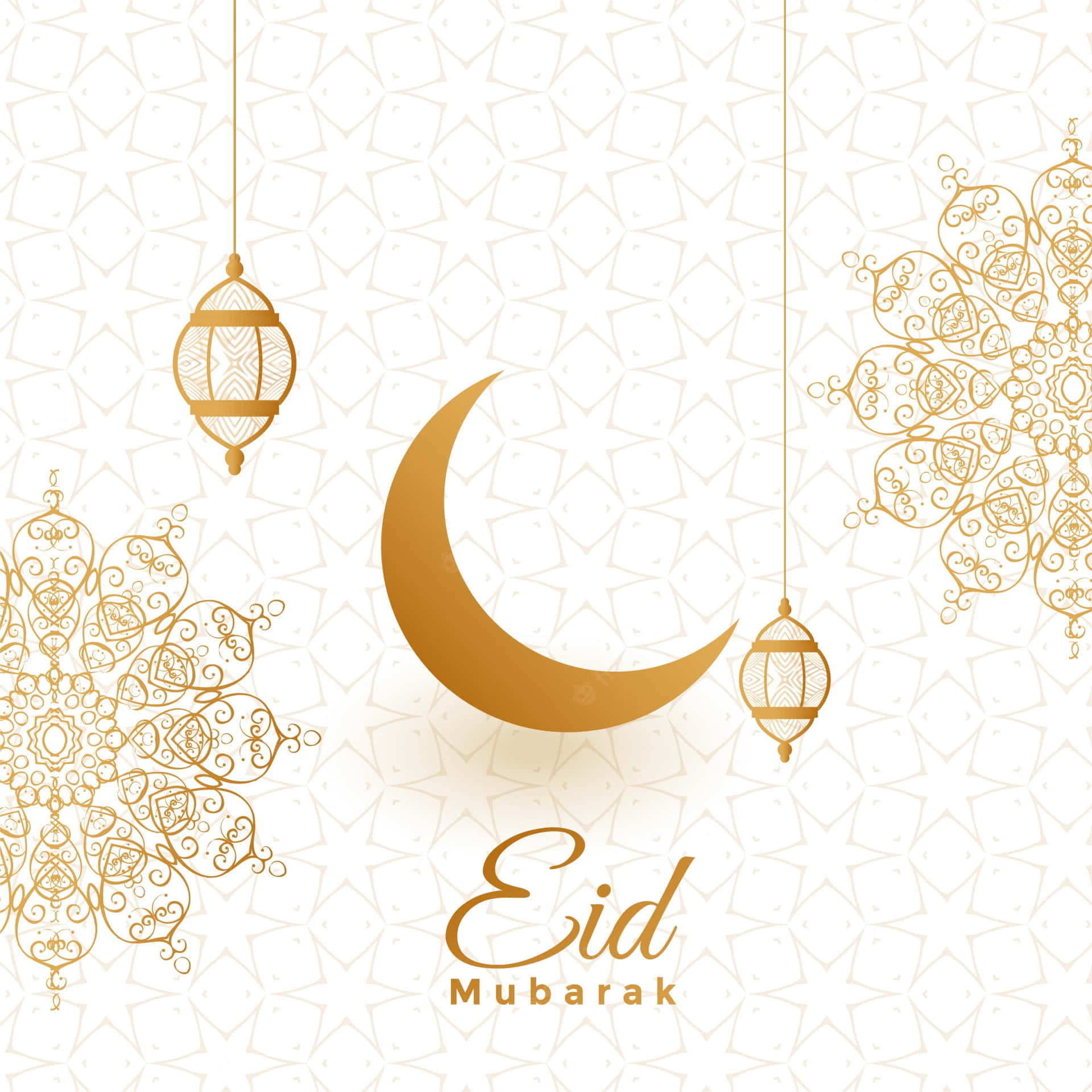 Eidmubarak Hintergrund Mit Einer Mondsichel Und Laternen