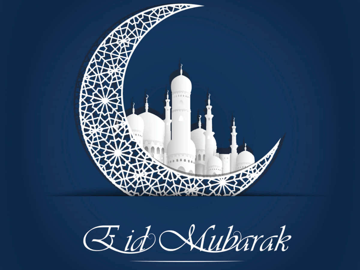Download Eid Mubarak Wallpaper With A Crescent Moon And Mosque