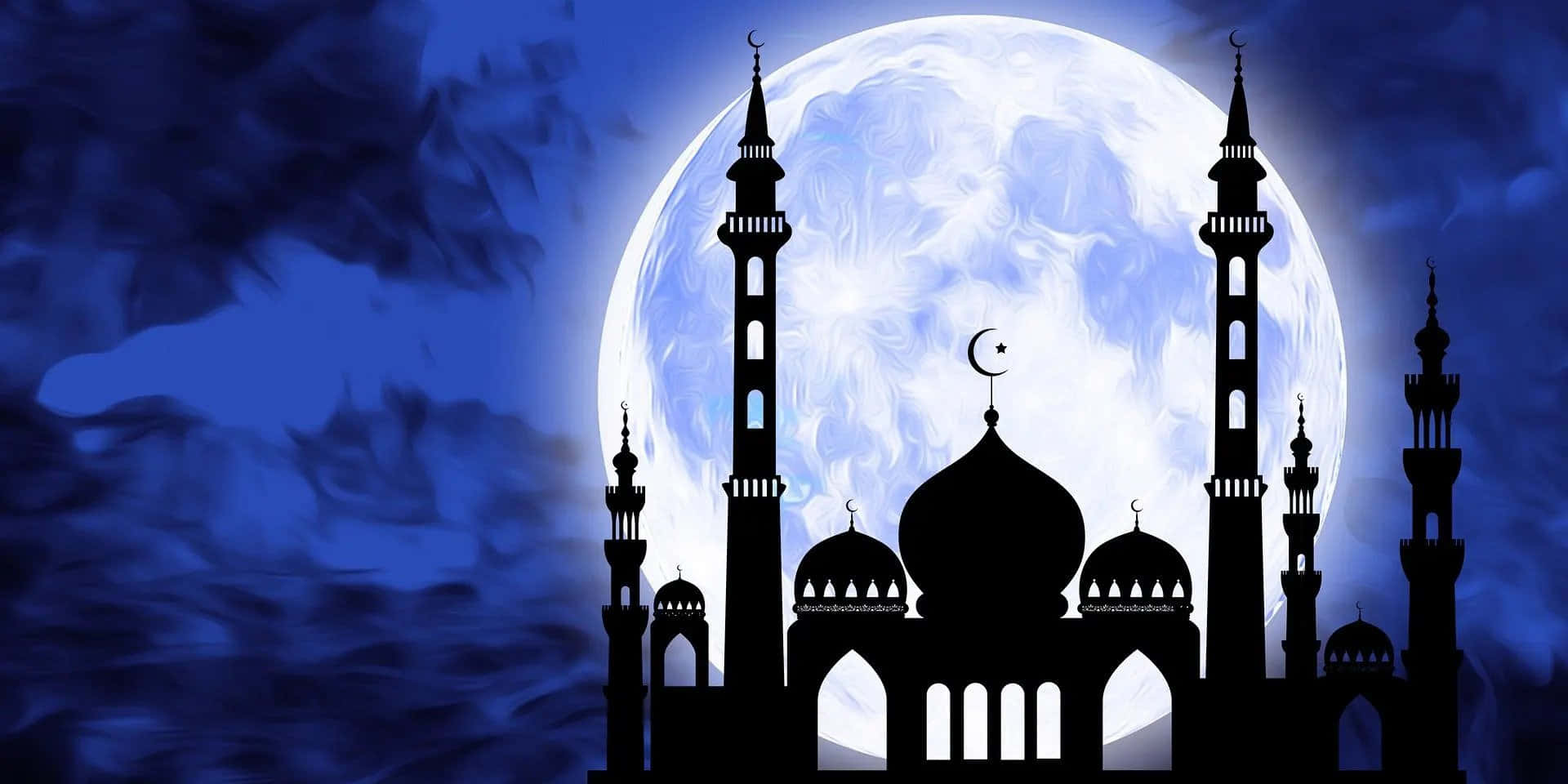 A Mosque With A Moon In The Background