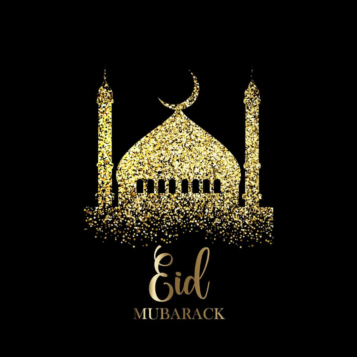 eid mubarak gold glitter background with a mosque