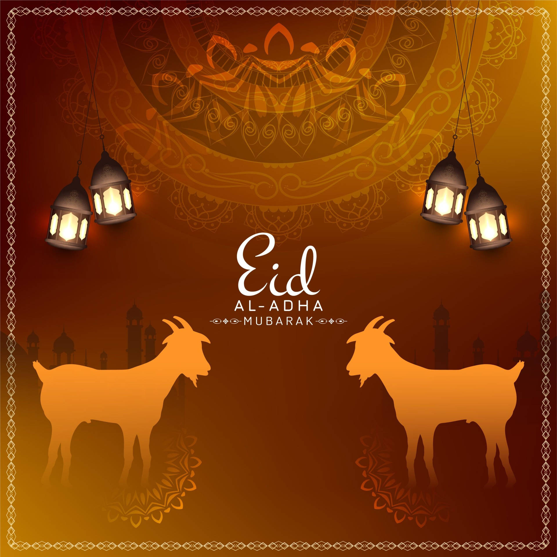 Eid-ul-adha Mubarak Goats And Lanterns Background