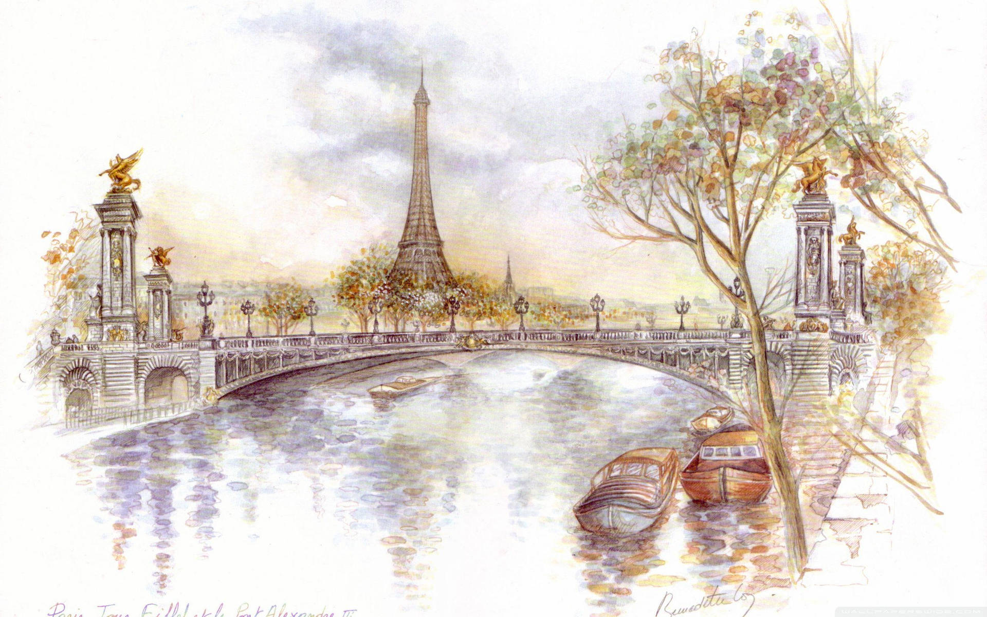 Eiffel Tower Art Drawing Background