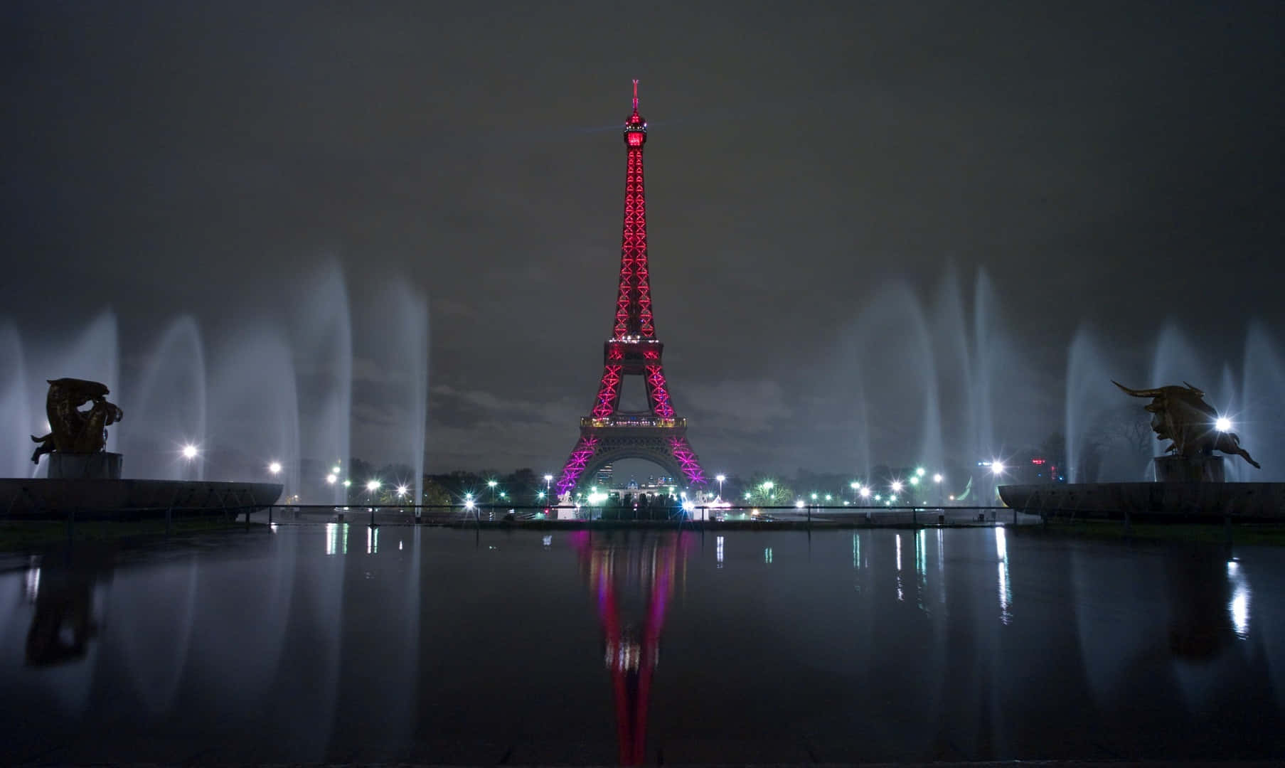 Red Eiffel Tower At Night Picture