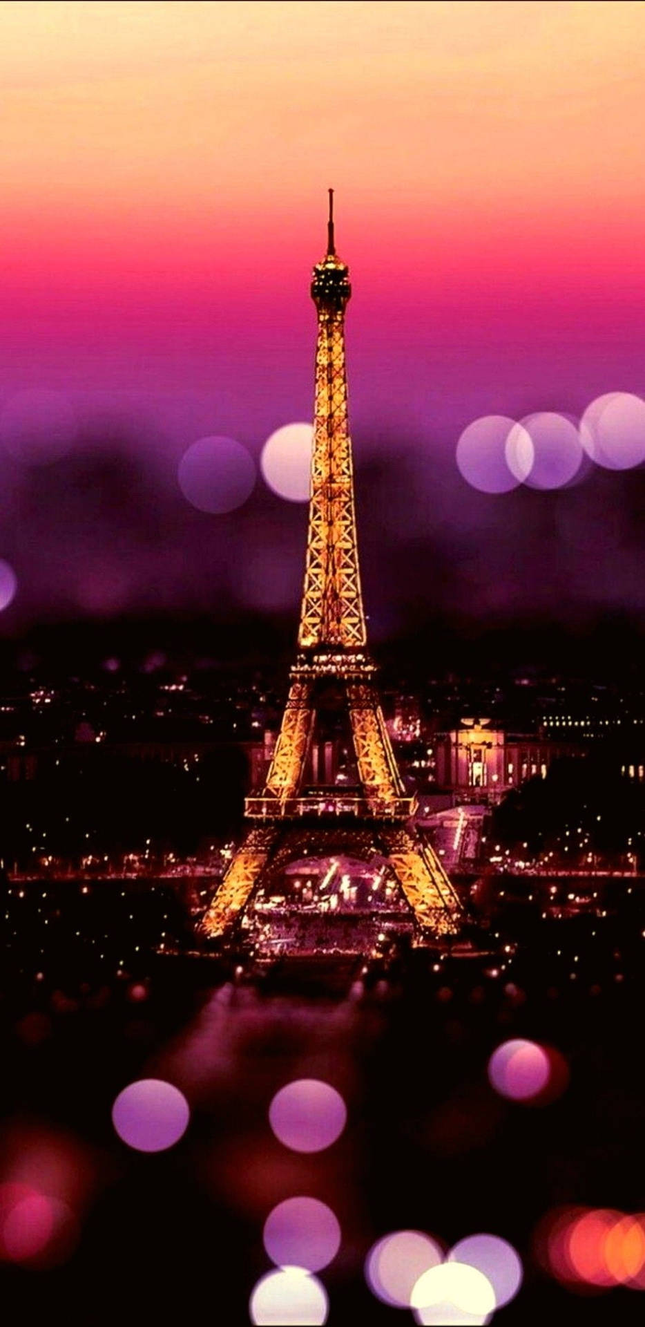 Eiffel Tower Blurry Lights Pink Paris Wallpaper