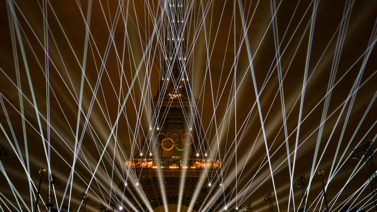 Eiffel Tower Olympic Rings Night Lights Wallpaper