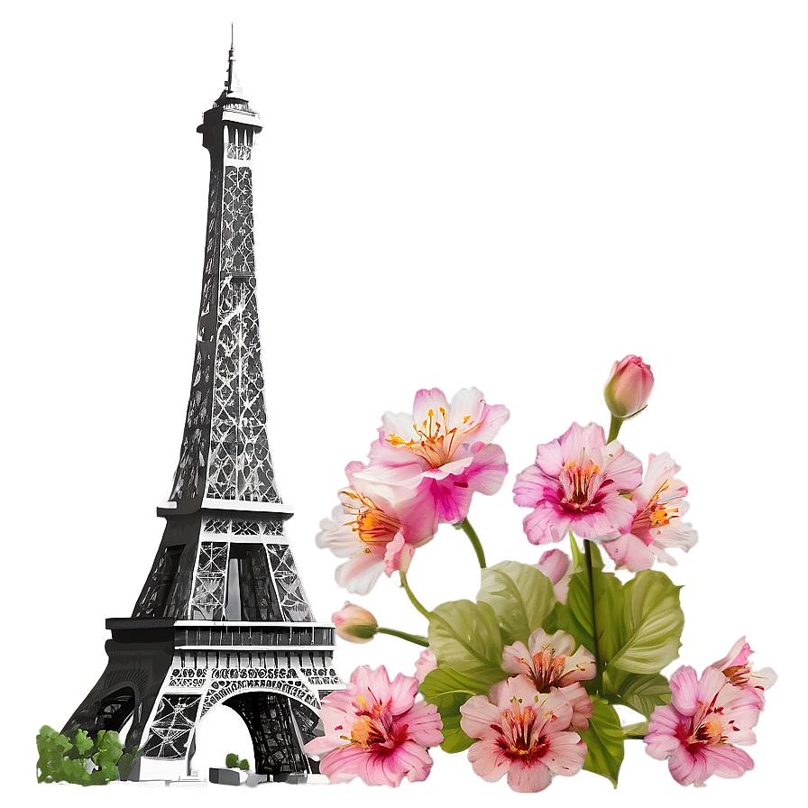 Eiffel Tower With Blooming Flowers Png 05212024 PNG