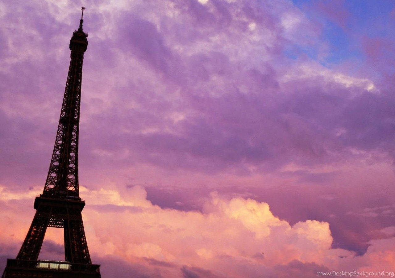 Eiffel Tower With Purple Pink Paris Clouds Wallpaper