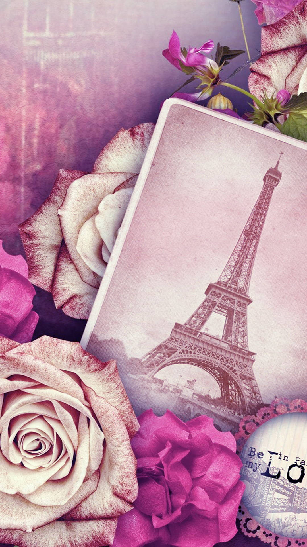 Eiffel Tower With Roses Pink Paris Wallpaper
