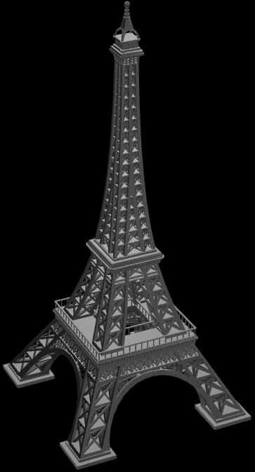 Eiffel Tower3 D Model Blackand White PNG