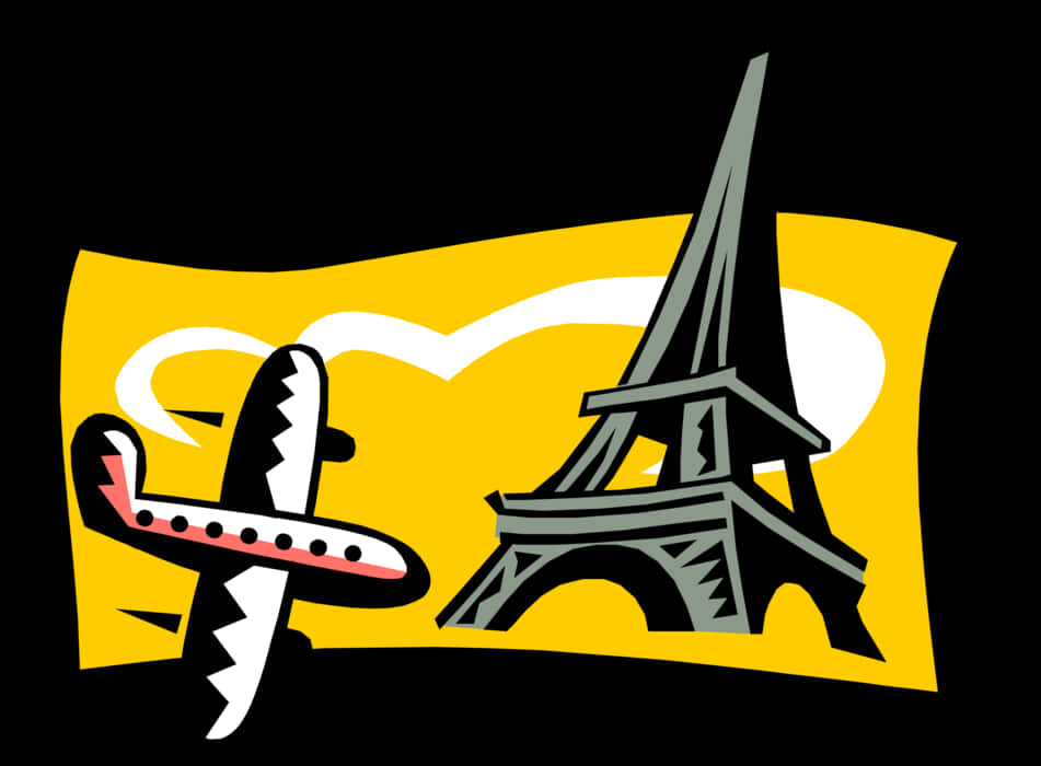 Eiffel Towerand Airplane Illustration PNG