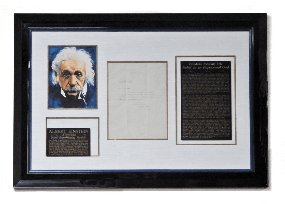 Einstein Portraitand Manuscript Display PNG