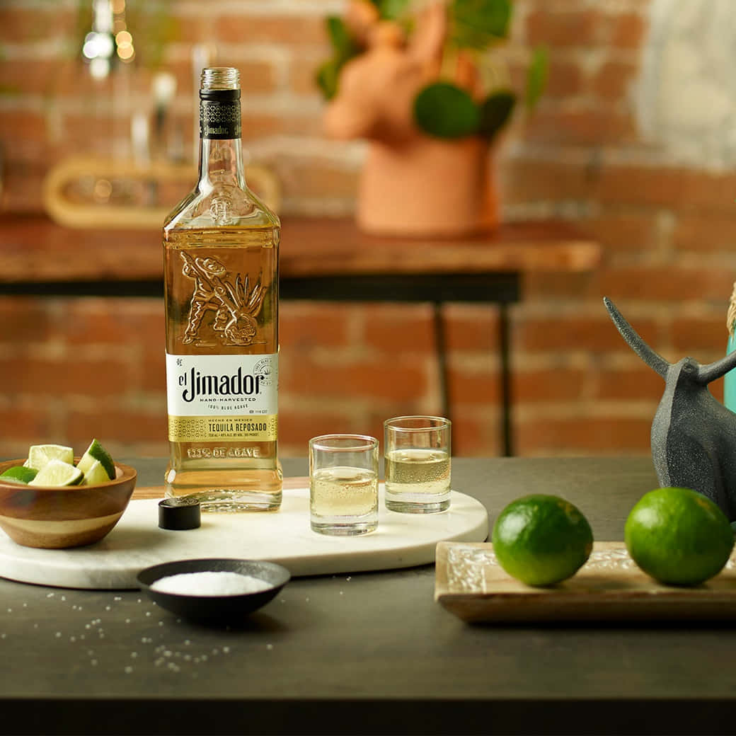 Botellade Tequila Reposado El Jimador Con Vasos De Chupito Fondo de pantalla