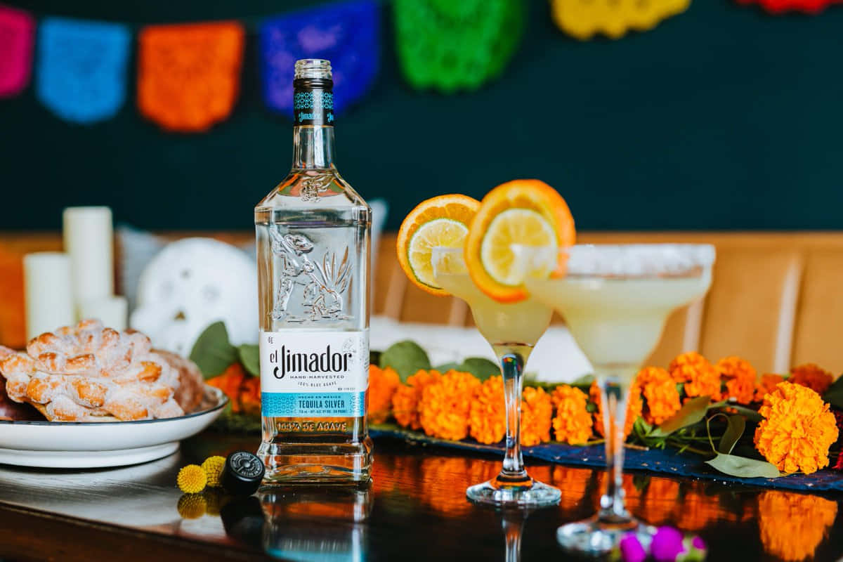 El Jimador Silver Tequila Bottle On A Party Table Wallpaper