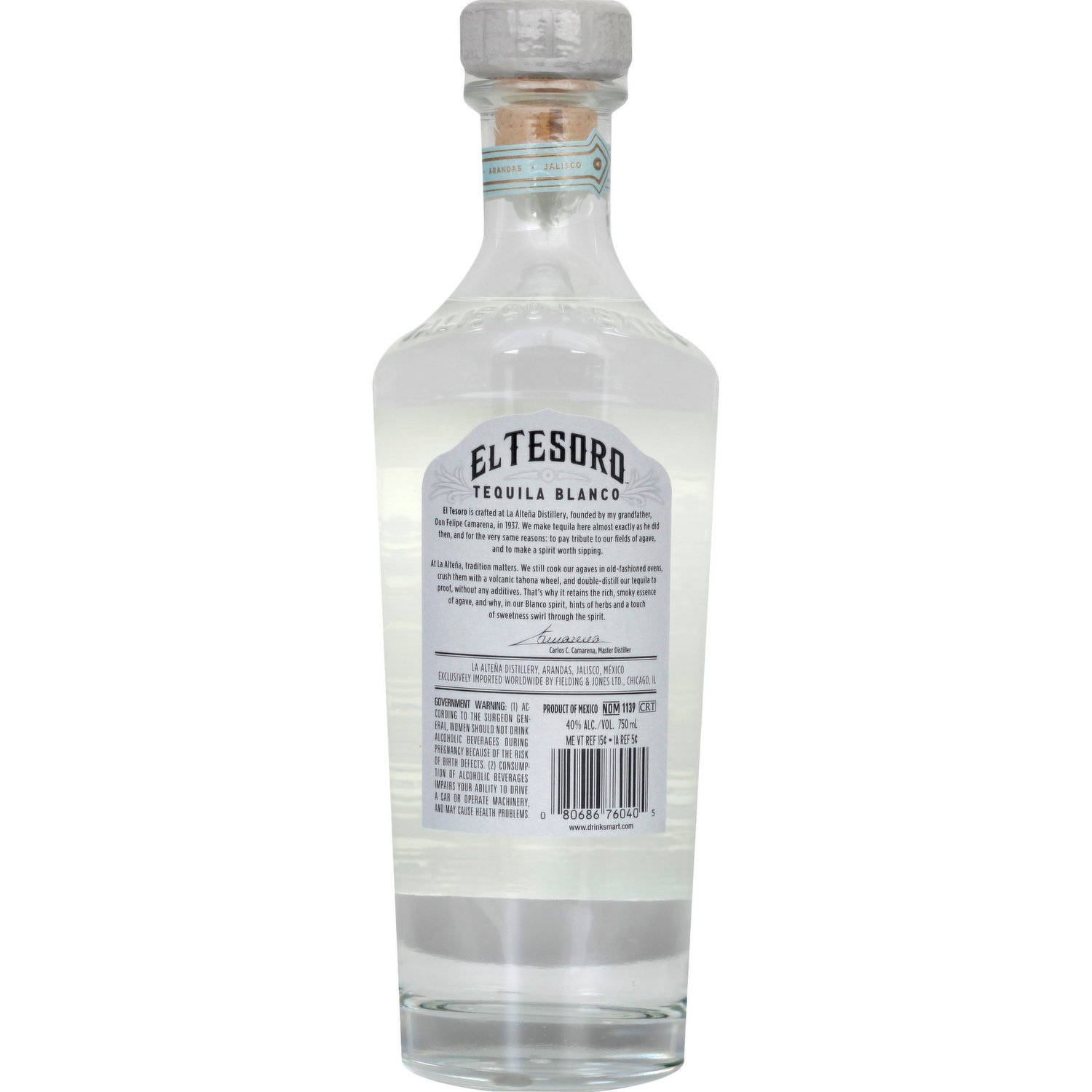 Etichettaposteriore Del Tequila El Tesoro Blanco Sfondo
