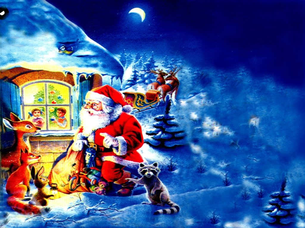 Elalegre Santa Claus Llegando Con Su Bolsa De Regalos