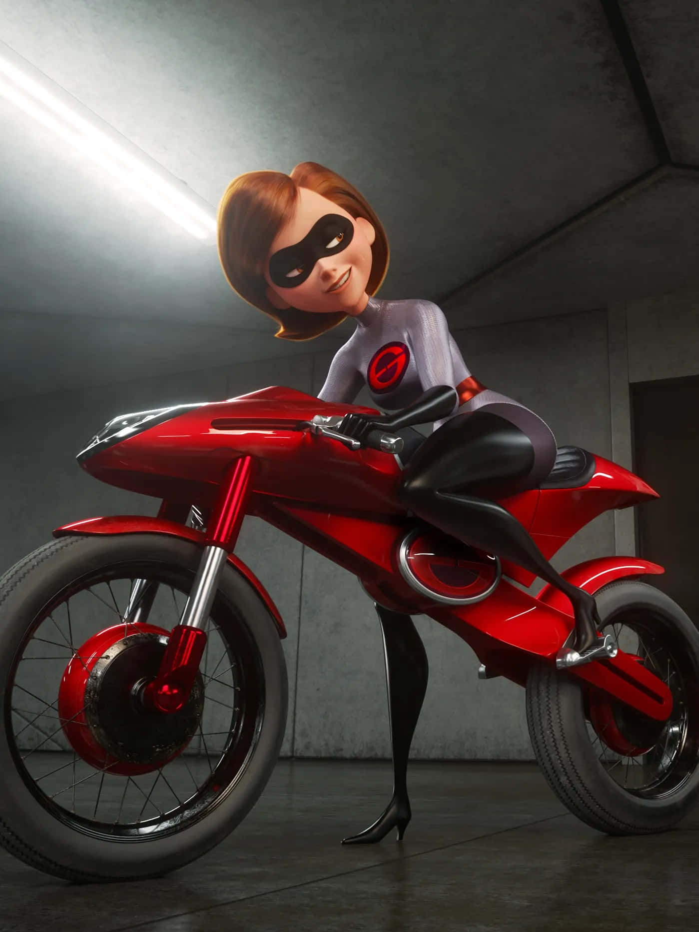 Elastigirl Op Motorfiets Achtergrond