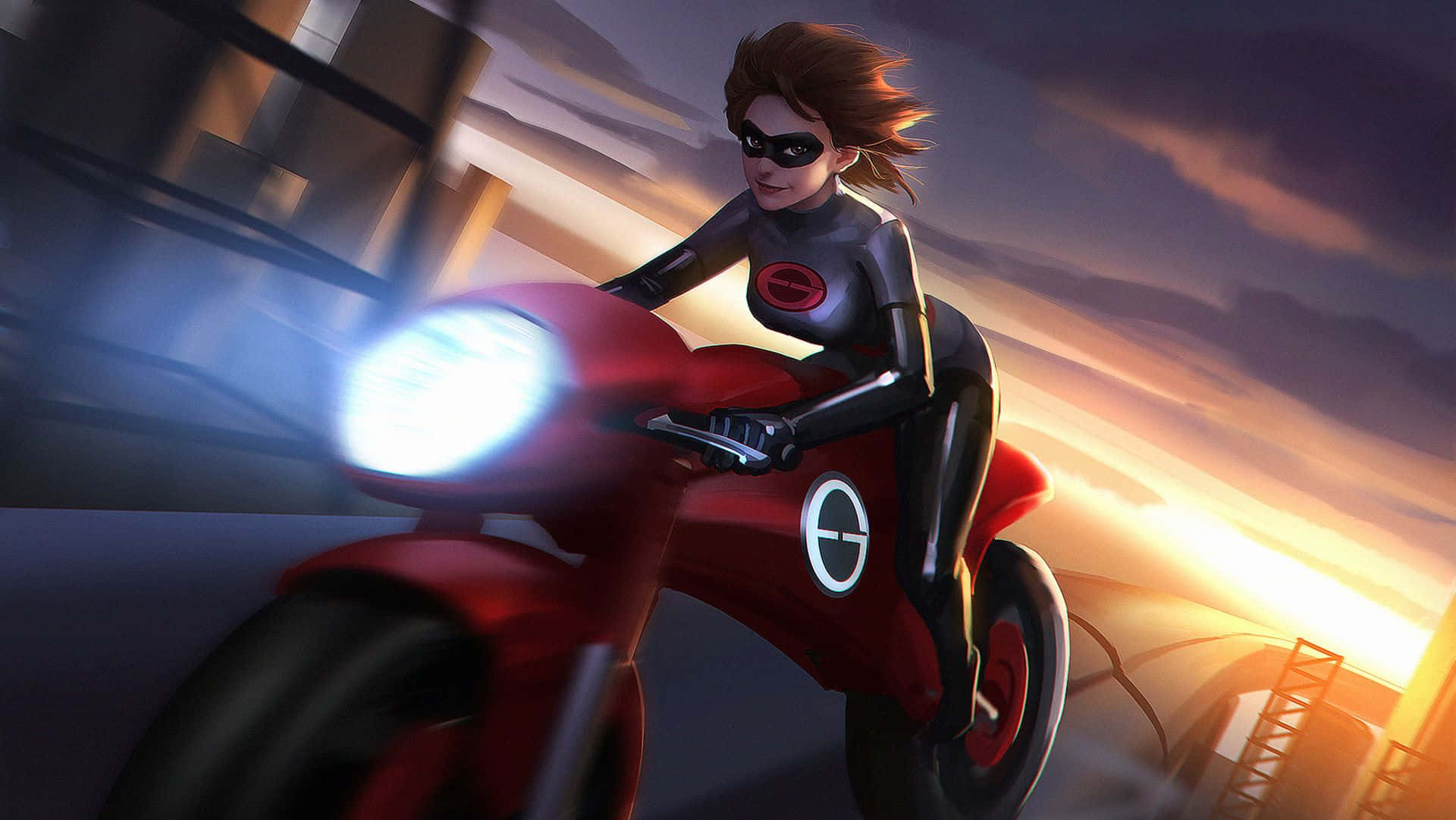 Elastigirl Zonsopgang Motorachtervolging Achtergrond