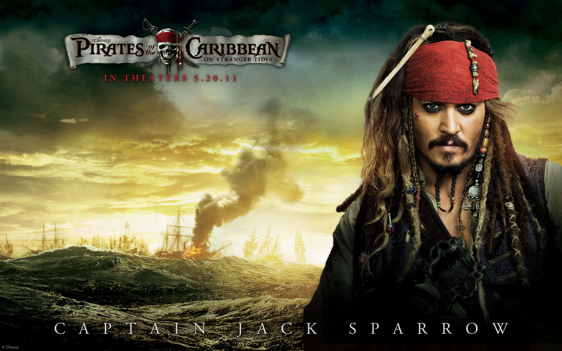 Elcapitán Jack Sparrow Navegando Por Los Altos Mares En Piratas Del Caribe.