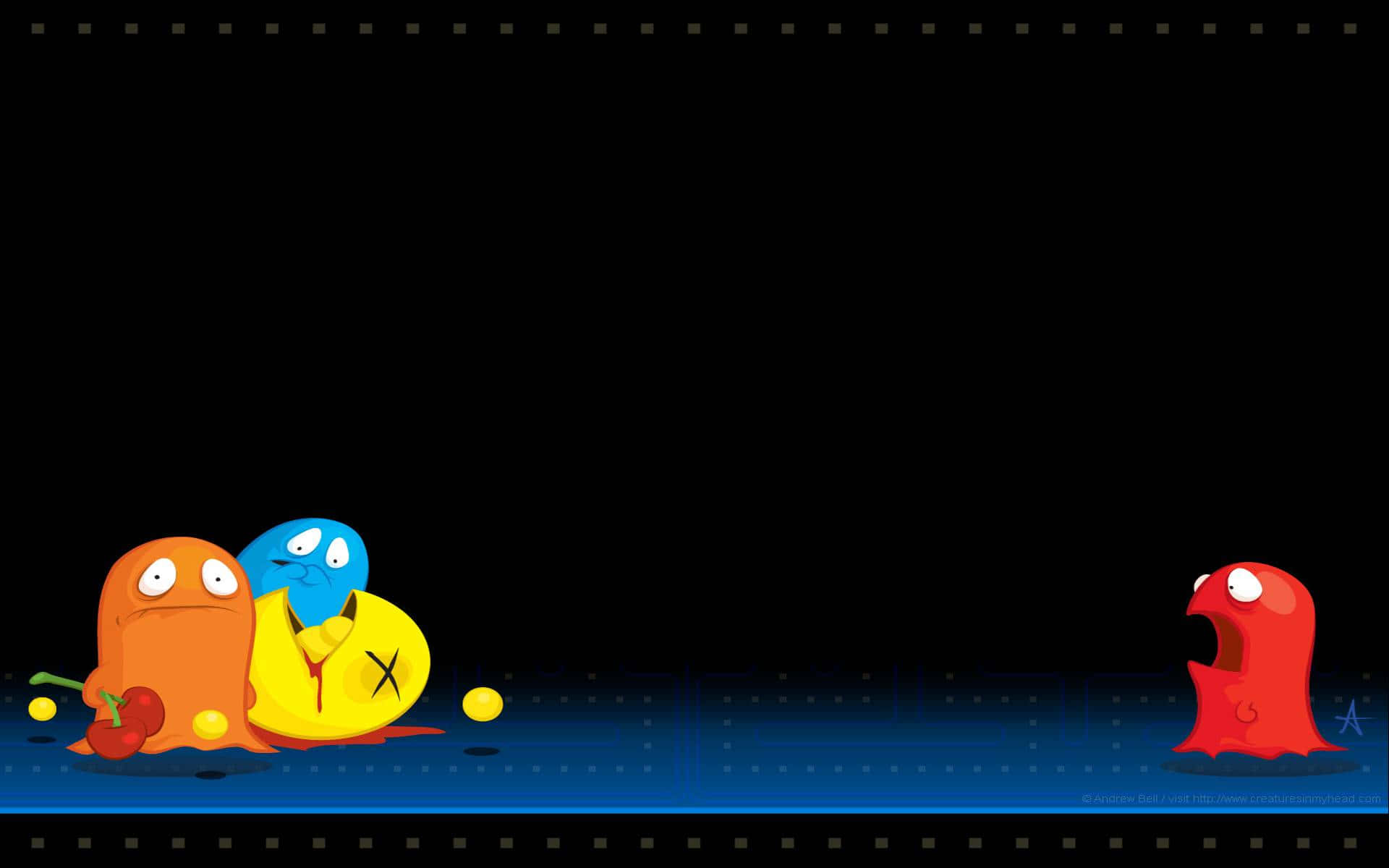 Elclásico Pac-man Persiguiendo Fantasmas En Un Laberinto De 8 Bits.