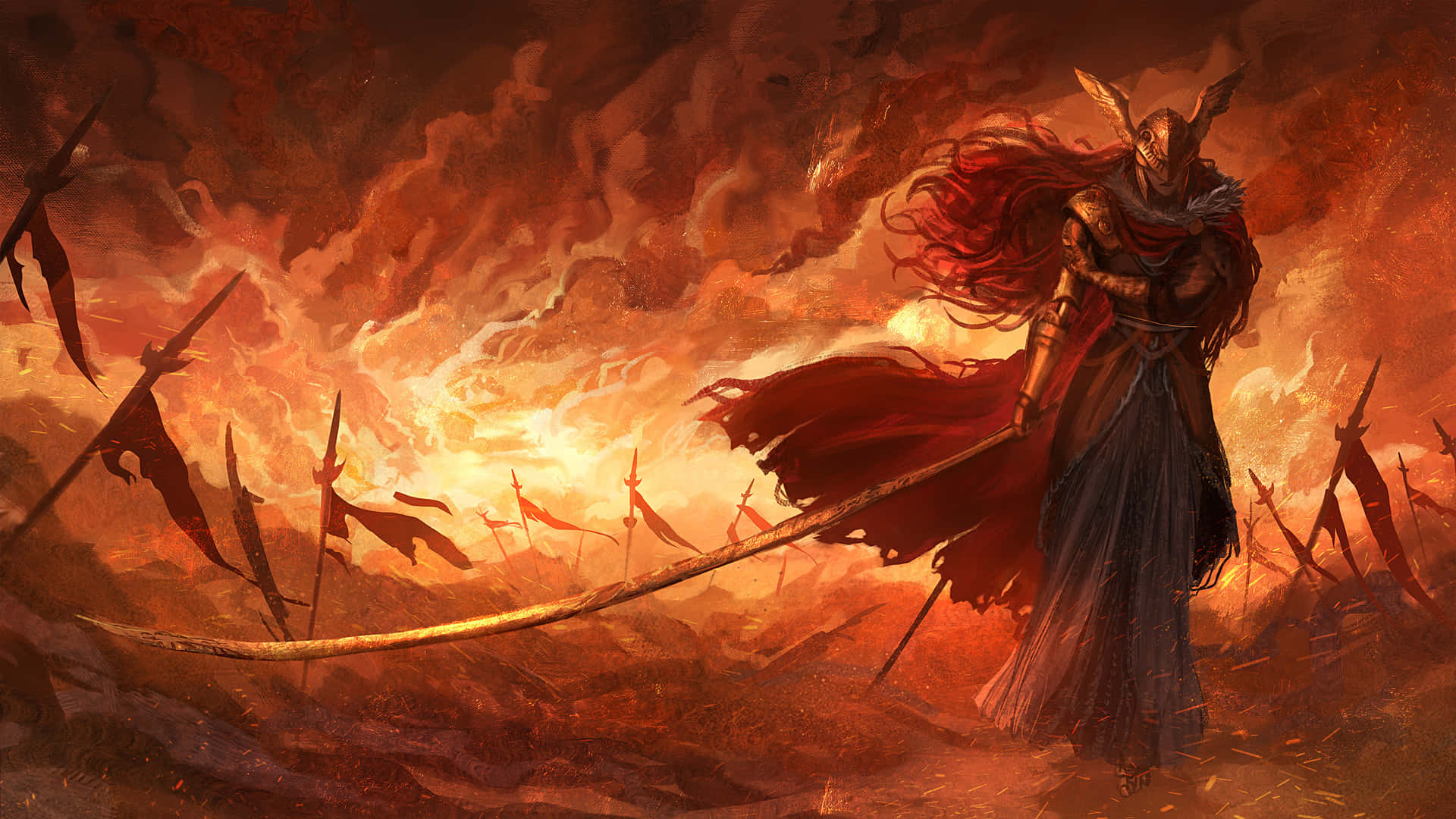Elden Ring Warriorin Flaming Battlefield Wallpaper
