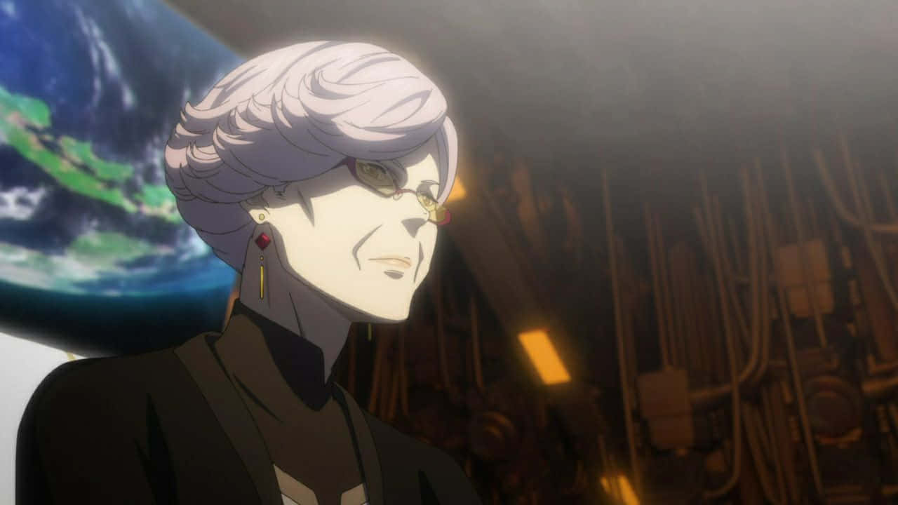 Elderly Anime Characterwith Earth Backdrop Wallpaper