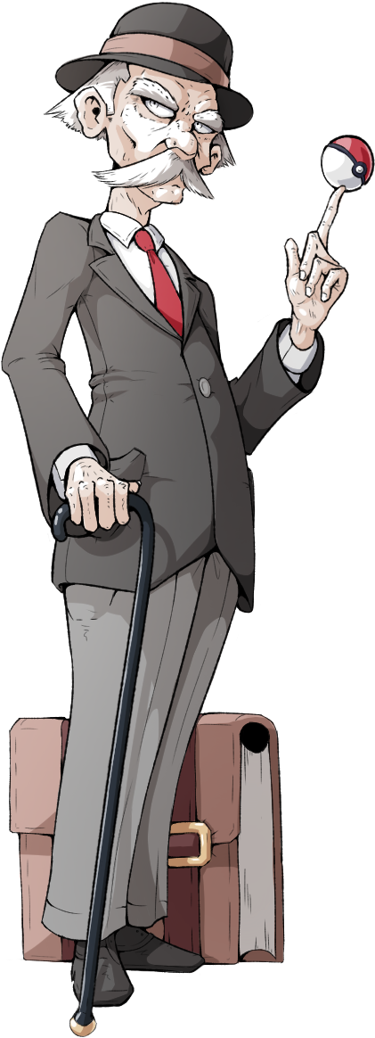 Elderly Anime Gentlemanwith Caneand Pokeball PNG
