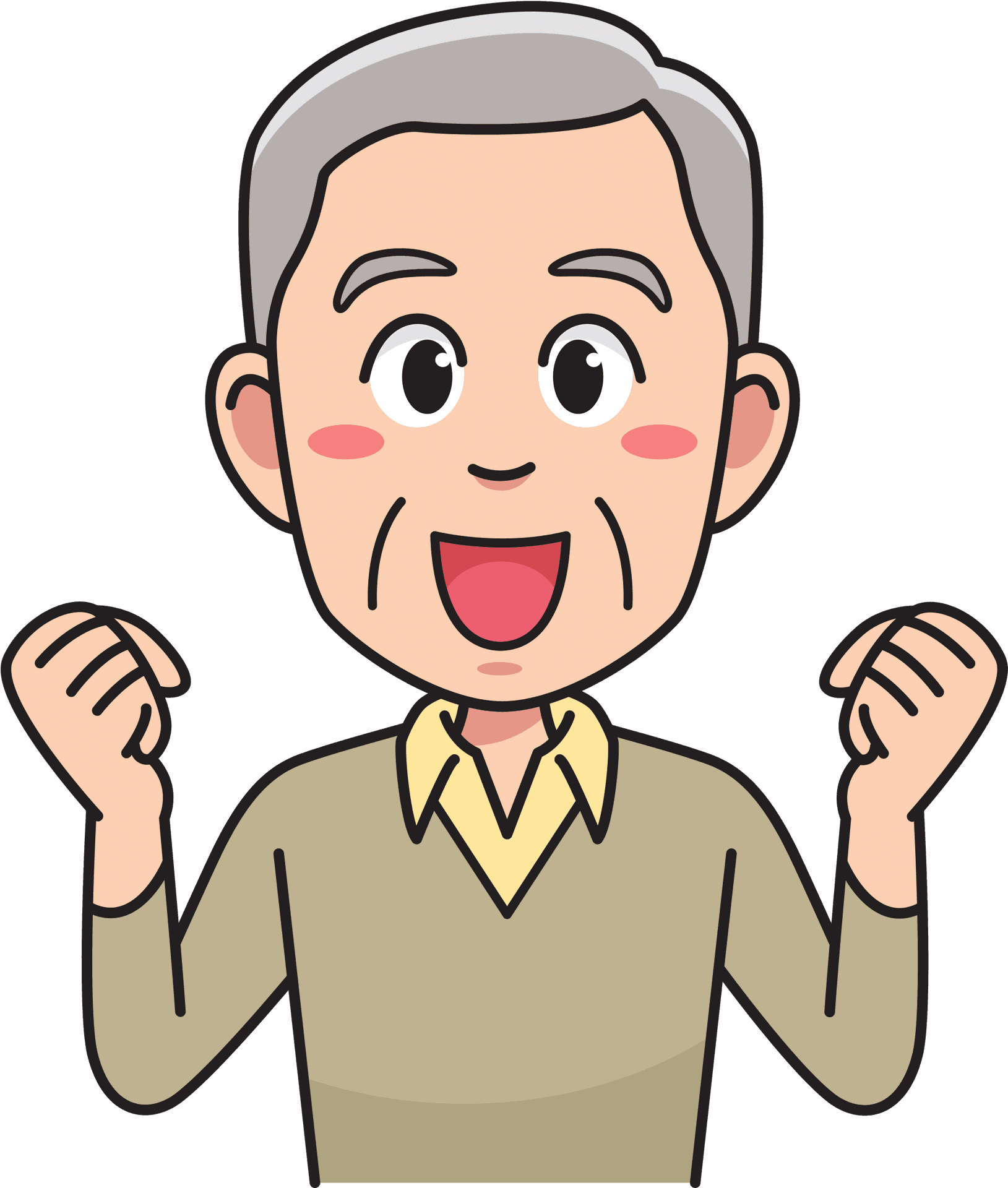 Elderly Cartoon Man Celebrating PNG