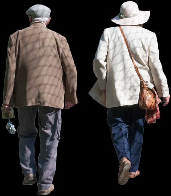 Elderly Couple Walking Together PNG