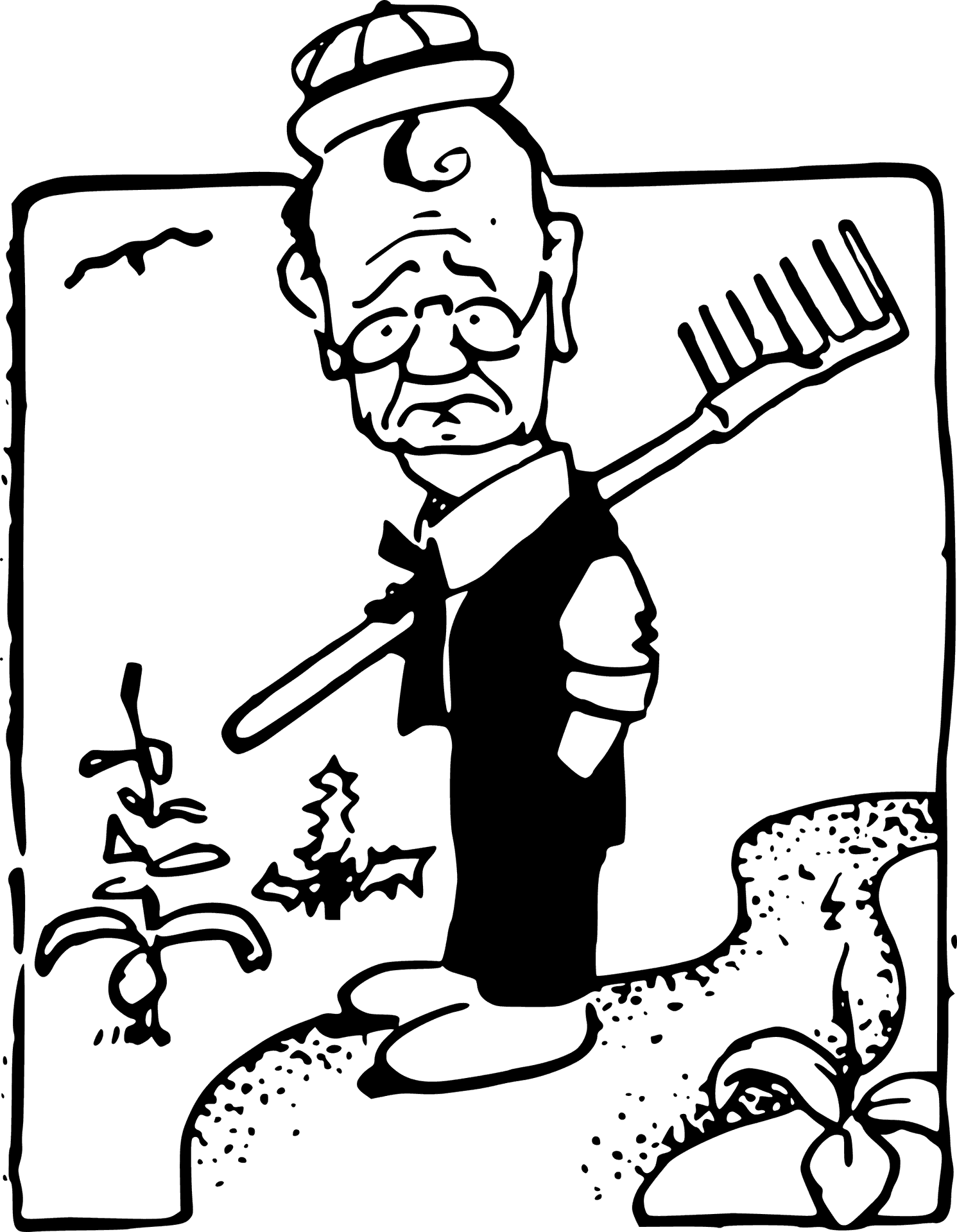 Elderly Farmerwith Pitchfork PNG