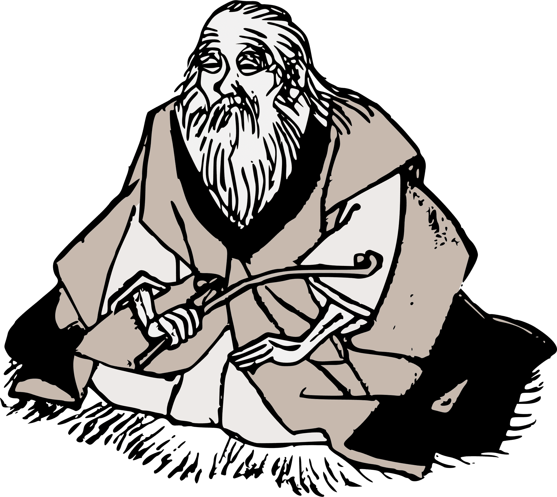 Elderly Man Holding Staff Clipart PNG