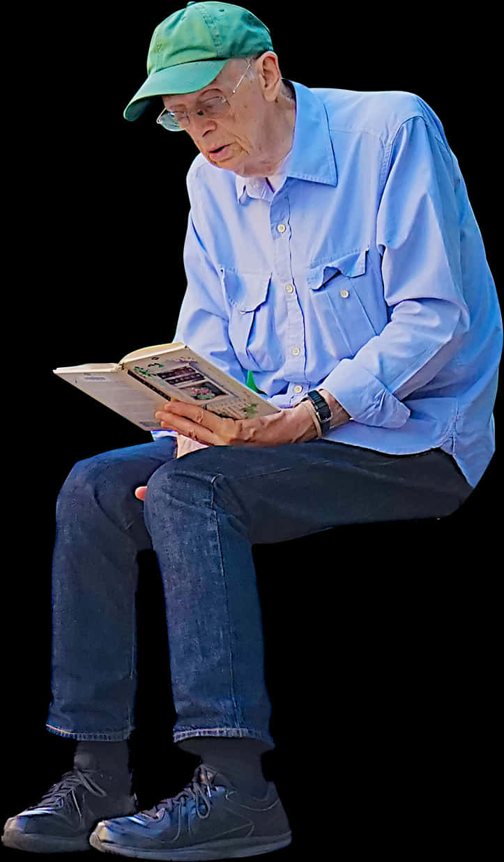 Elderly Man Reading Newspaper Sitting PNG