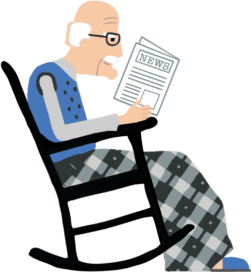 Elderly Man Reading Newspaperon Rocking Chair PNG
