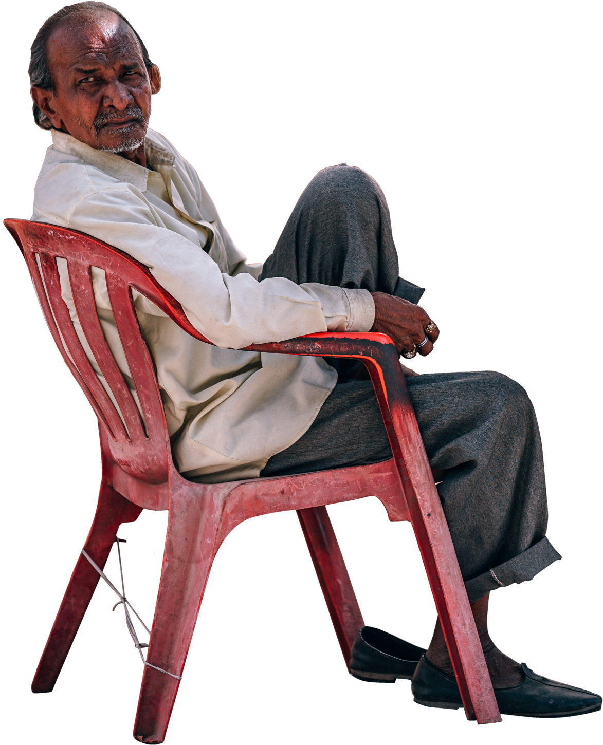 Elderly Man Seatedon Red Chair PNG