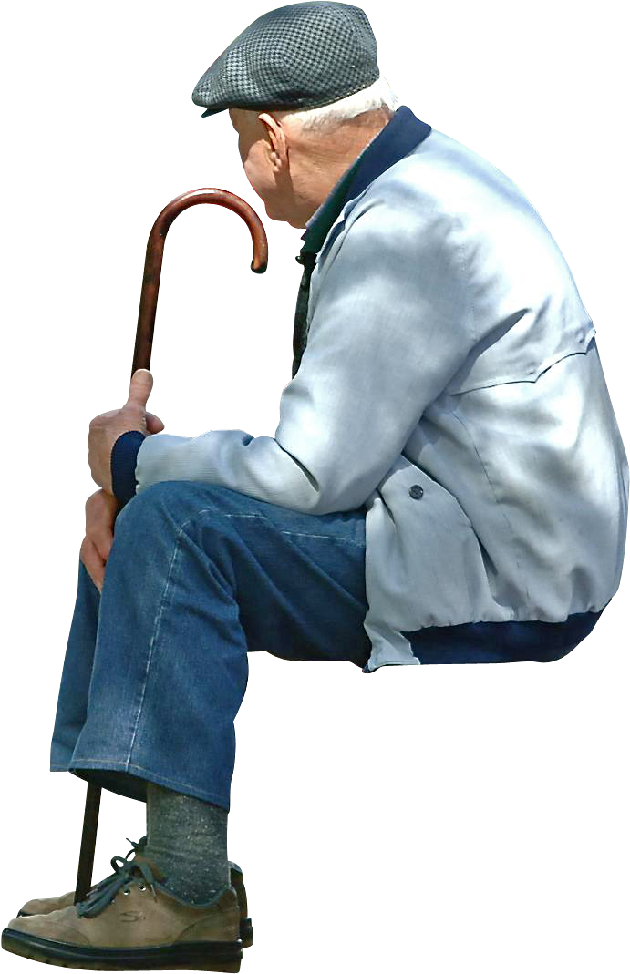 Elderly Man Sittingwith Cane.png PNG