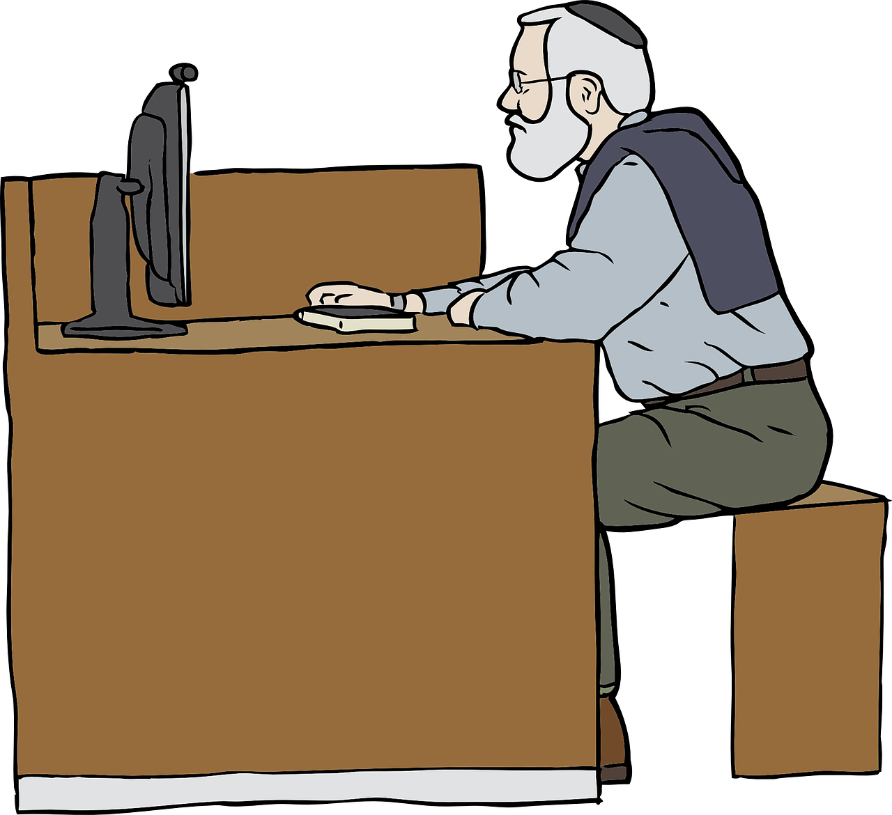Elderly Man Using Computer Clipart PNG