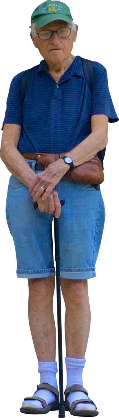 Elderly Man With Walking Stick PNG