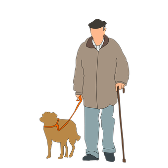 Elderly Manwith Guide Dog PNG