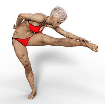 Elderly_ Woman_ In_ Red_ Swimsuit_ Dancing PNG