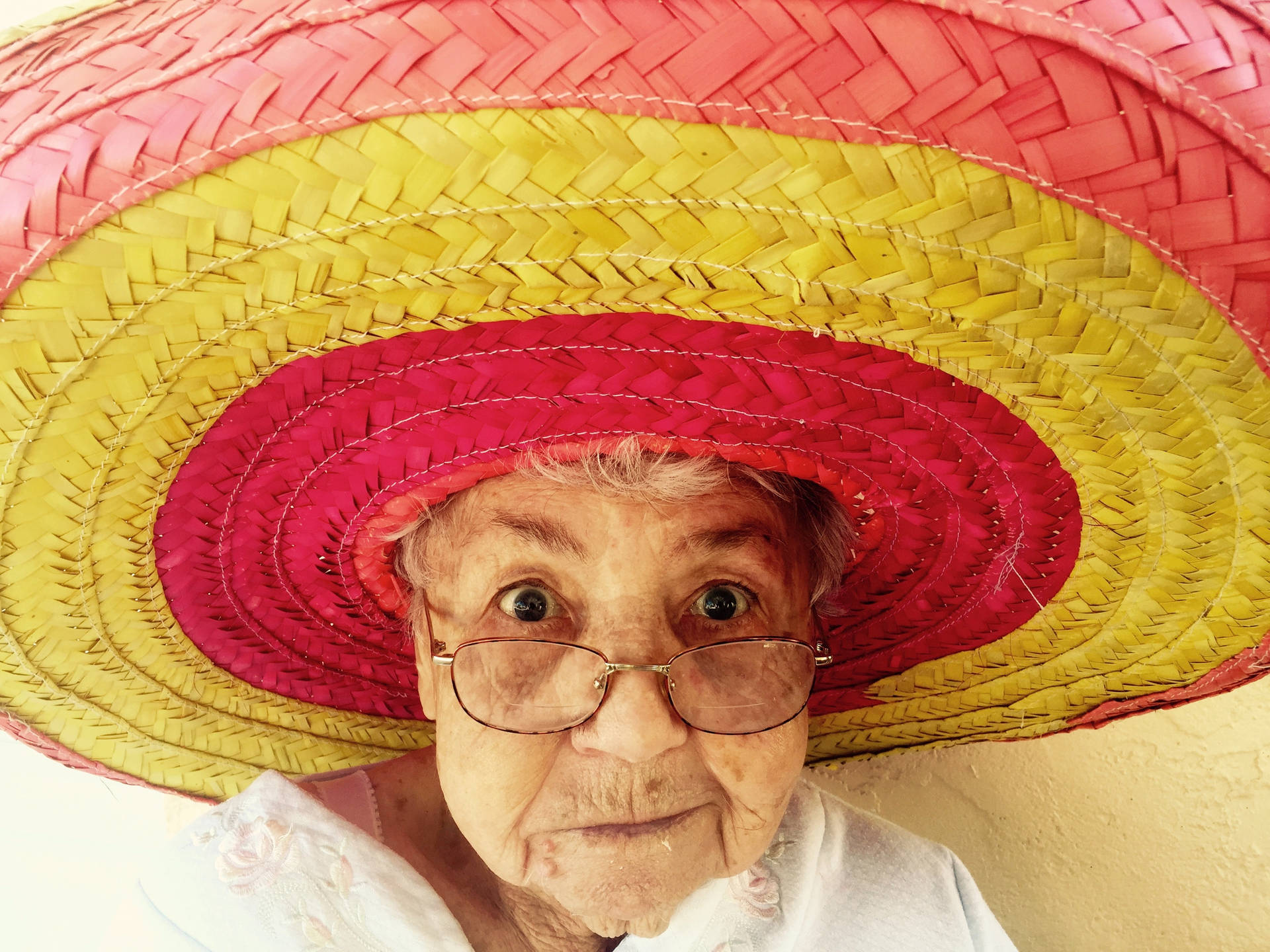 Elderly Woman Mexican Sombrero Wallpaper