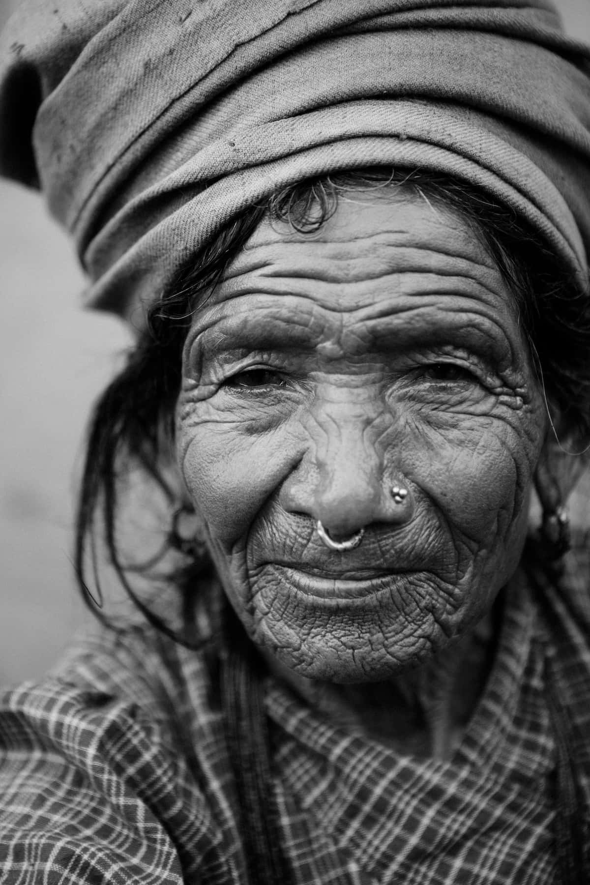 Elderly Woman Portrait Blackand White Wallpaper