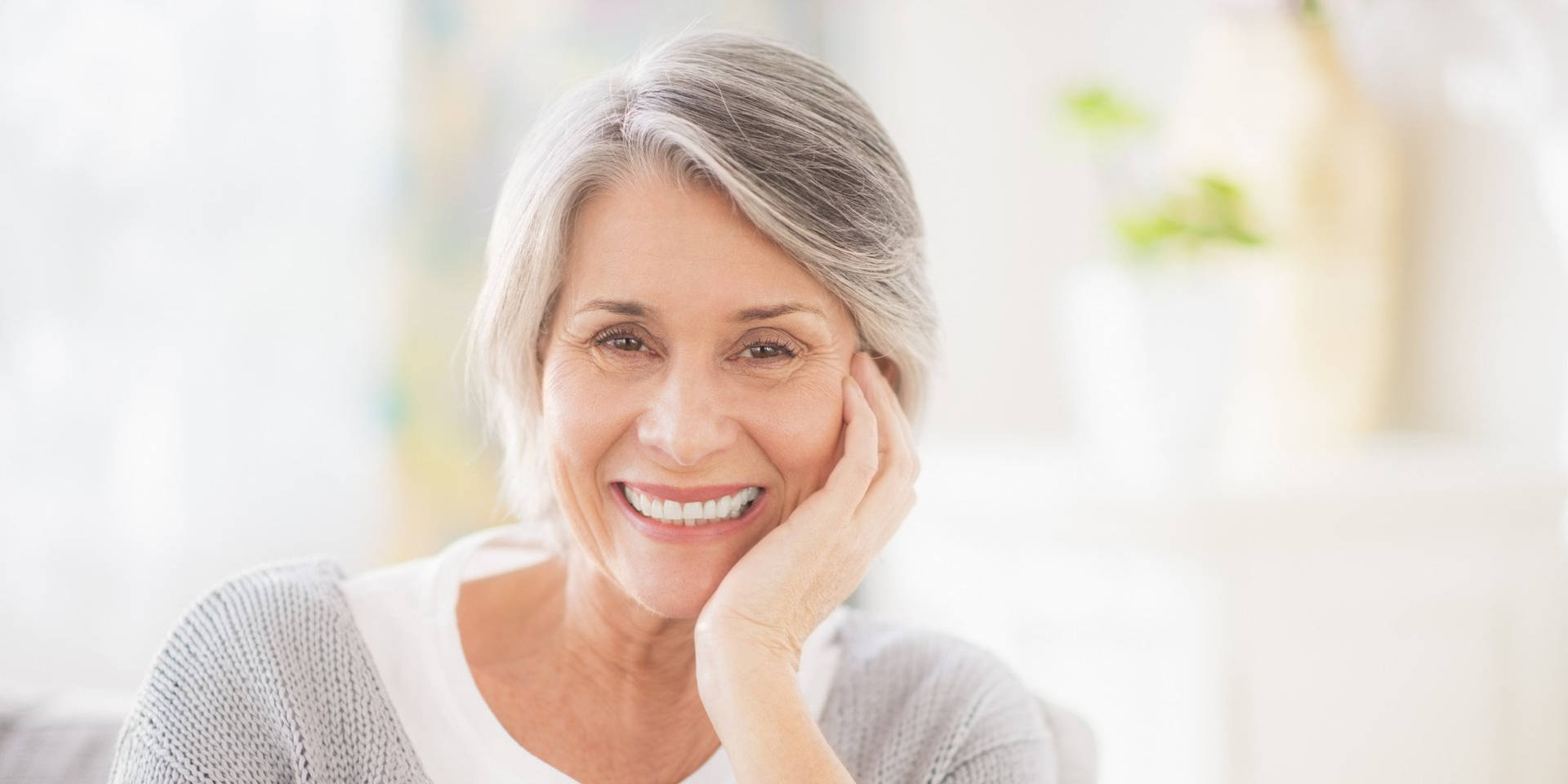 Elderly Woman Smiling Wide Background