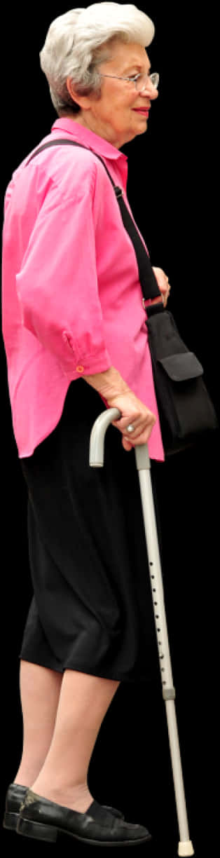 Elderly Woman Walking With Cane PNG